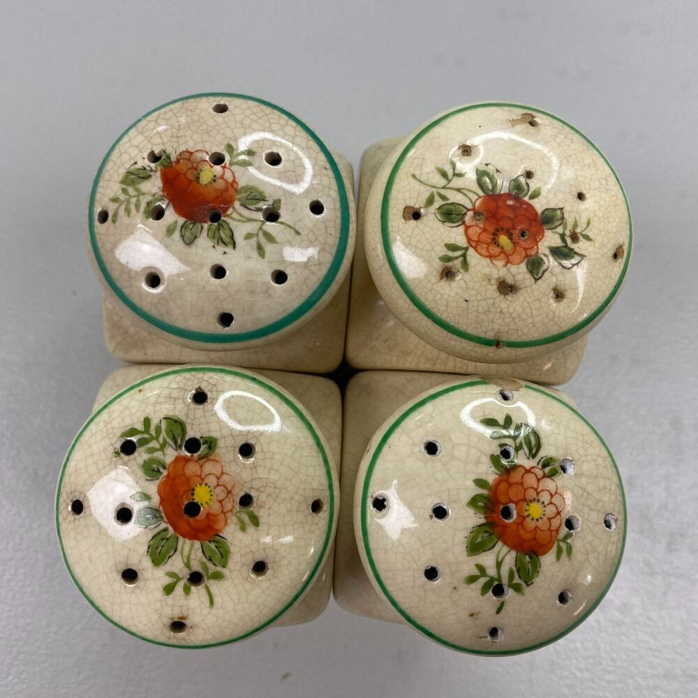Vintage Shaker Set Salt Pepper Flour Sugar Floral Ceramic Hand Painted Japan 50s - Picture 9 of 12